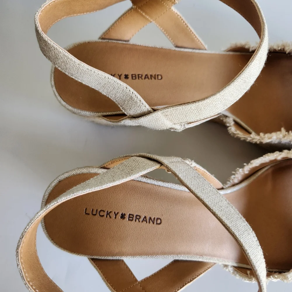 Lucky Brand Mindra Espadrille Wedge Sandal Size 12 Natural Frayed
